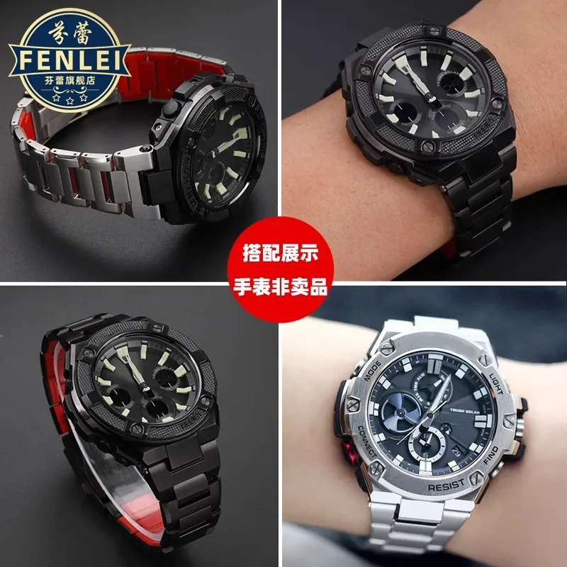 For Casio G-SHOCK Steel Heart GST-B100/1110/W300/410/A10 Bracelet Solid Notched Stainless Steel Watch Strap For Men Watchband