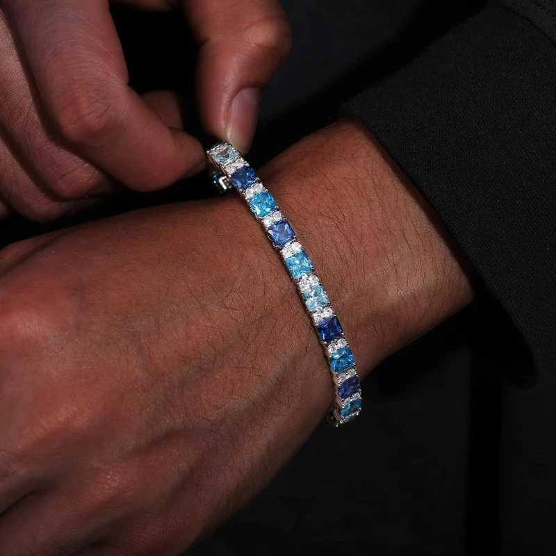 

Spot Delivery Gatherings Jewelry 6.5mm Gradient Color Diamond AAAAA Blue Cz Cluster 925 Silver Tennis Bracelet for Gift