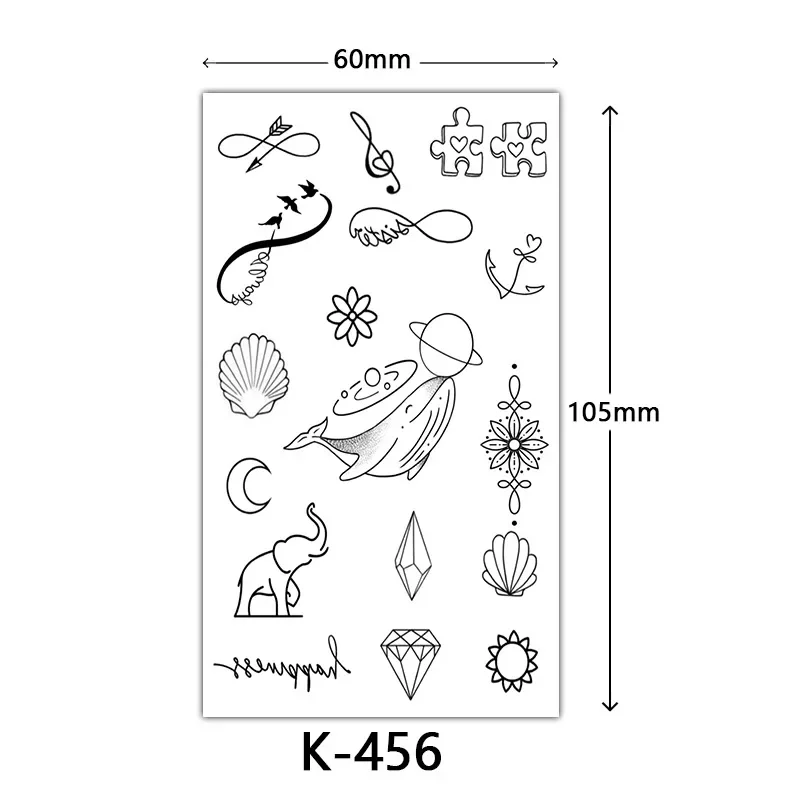 Etiqueta impermeável temporária do tatuagem, nota musical, seta, baleia, escudo, diamante, lua, mão, composição do braço, arte corporal para homens e mulheres