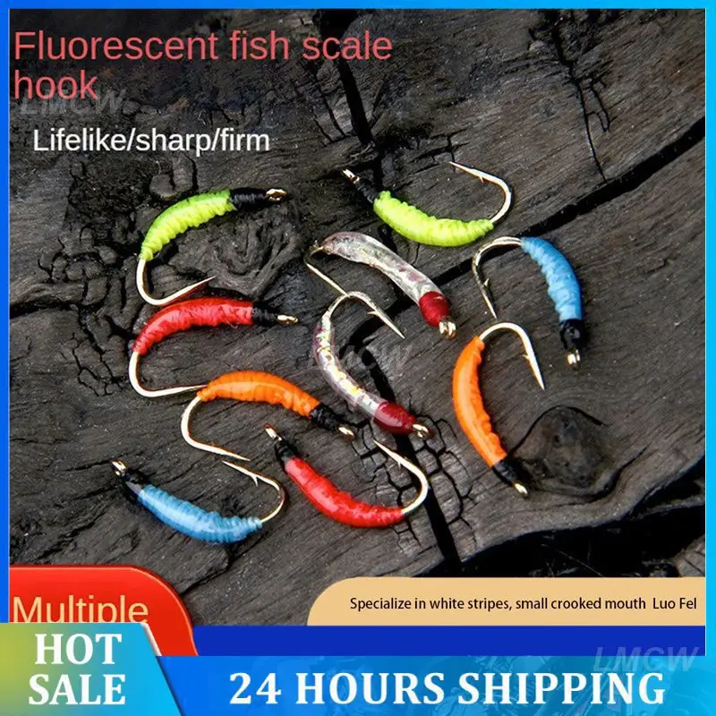 Fluorescent Maggot Hook Not Susceptible To Corrosion 10 Pieces Of Soft Silicone Glow Night Fishing Hook Night Light Rope Hook