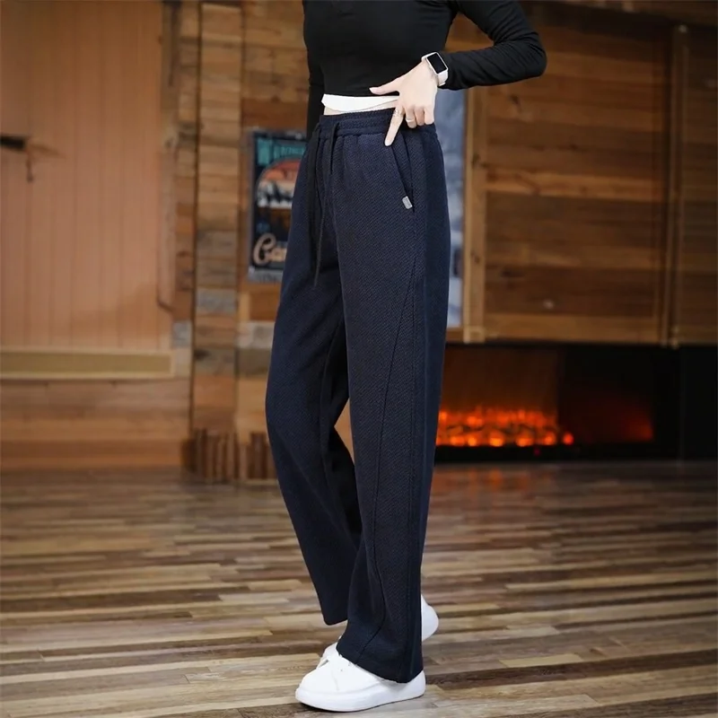 

Высококачественные мужские повседневные брюки на осень-зиму, трикотажные, с завязками, устойчивые к царапинам, свободные, прямые, вязаные спортивные штаны