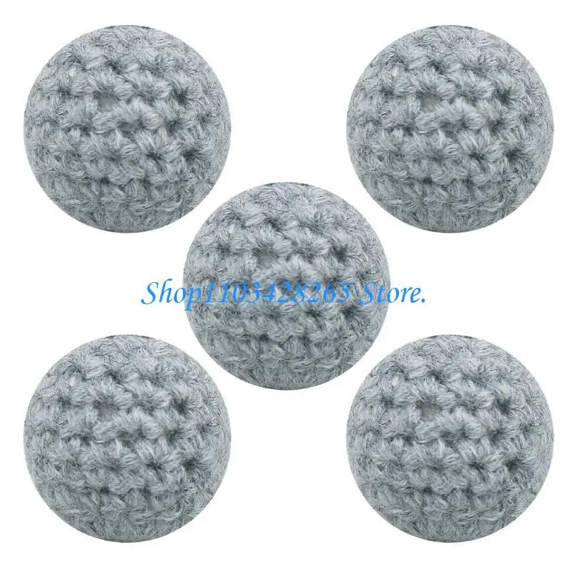 

5Pcs Colored Crochet Beads for Pacifier Clip Keychain Pendant Decorations 16mm Colorful Craft Beads Knitting Beads G2TE