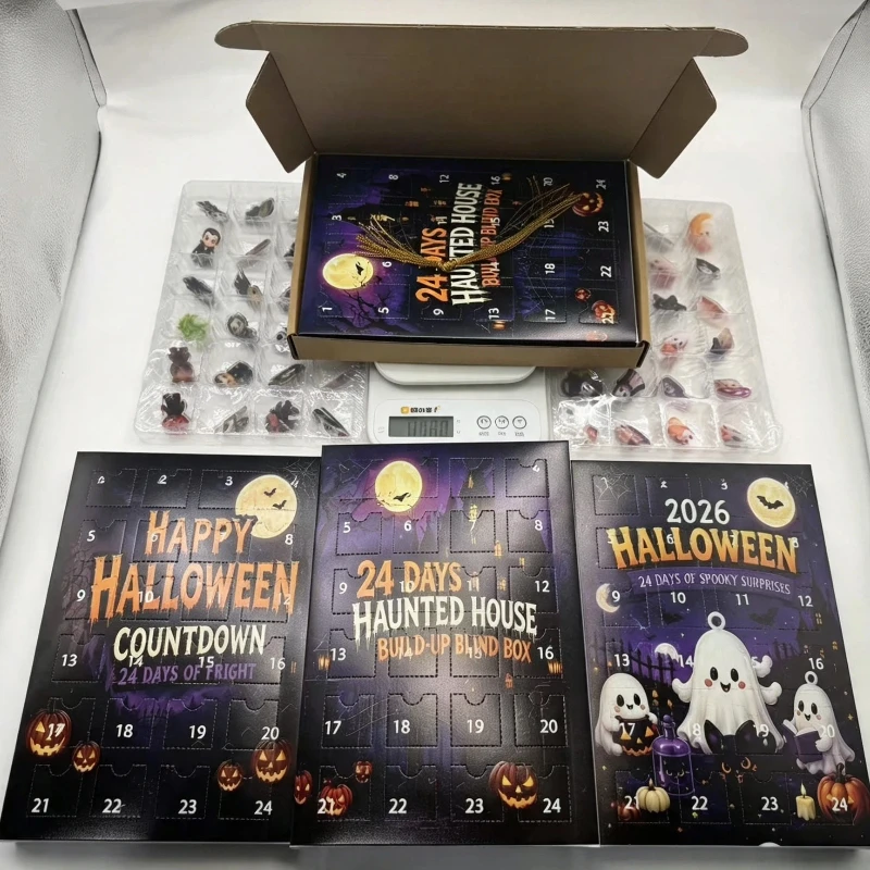 2026 Halloween Advent Calendar 24Days Countdown 24pcs Horror Movie Figure Acrylic Flat Pendant Set Holiday Hanging Ornament Gift