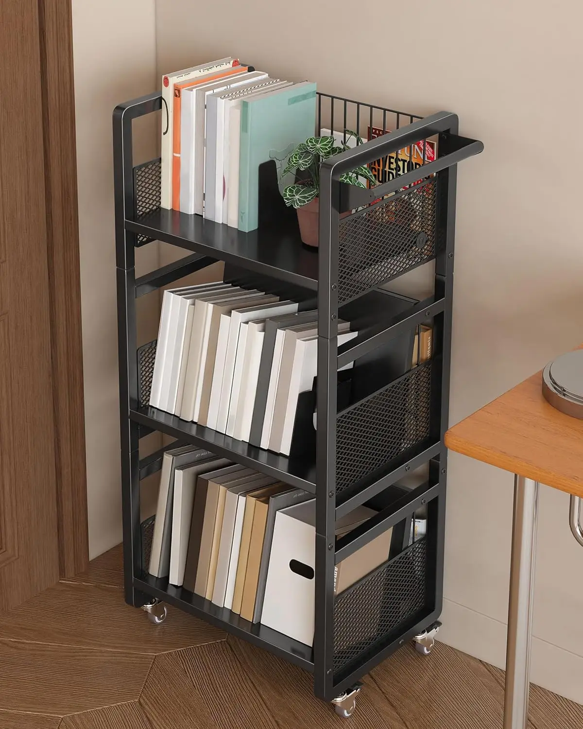 

Heavy Duty Double-Sided Rolling Bookshelf with Silent Wheels & Magnetic Supports for Home, Office, School