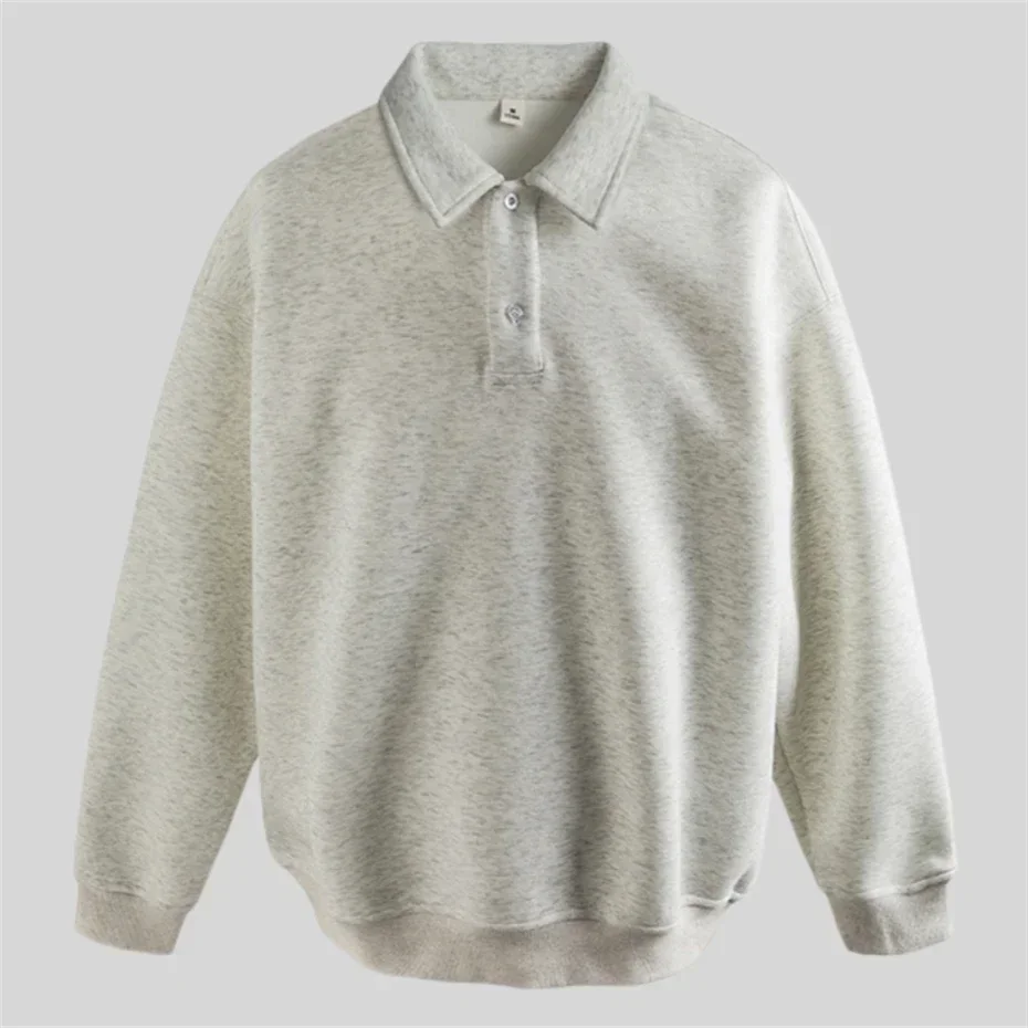 Retro Sweatshirts Men Fashion Loose Casual Pullover Solid Color Sweatshirt Mens Turn Down Collar Streetwear Couple