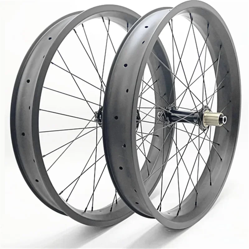 

26er Carbon Fiber Fat Bike Wheels 80 90 100mm Width Snow Beach Bicycle Wheelset Thru Axle 150 135*15/197 190*12mm Hub