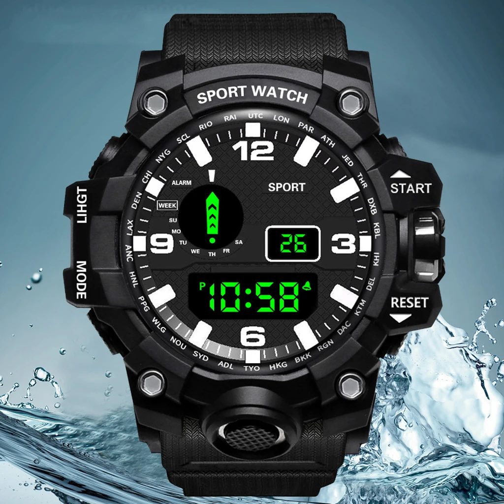 Электронные часы для фитнеса для мужчин, будильник, светодиодные цифровые мужские спортивные часы, многофункциональные военные спортивные часы, подарок для детей