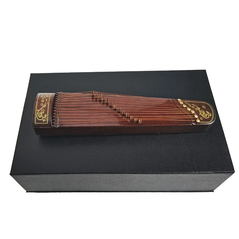 Mini guzheng simulação retrô instrumento musical 1:12 casa de bonecas ornamentos em miniatura modelo paisagismo decorações artesanato