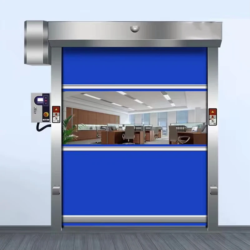 Automatic high-speed PVC fast rolling shutter door with transparent cloth window