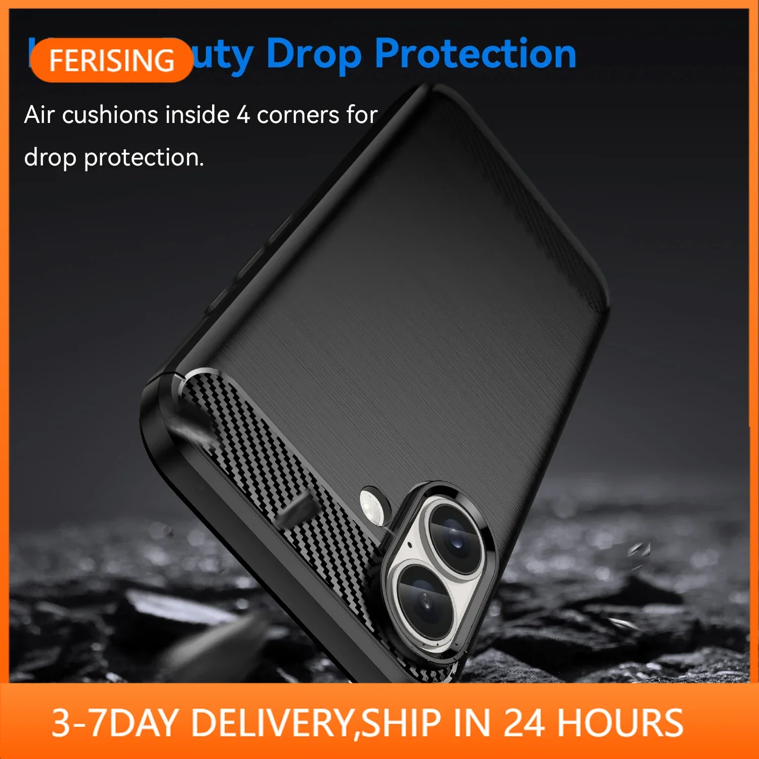 

FERISING Case For iPhone16 Case Silicone TPU Carbon i16 Cover for iPhone 16 Plus / Pro Max TPU Bumper Cases Funda Capa
