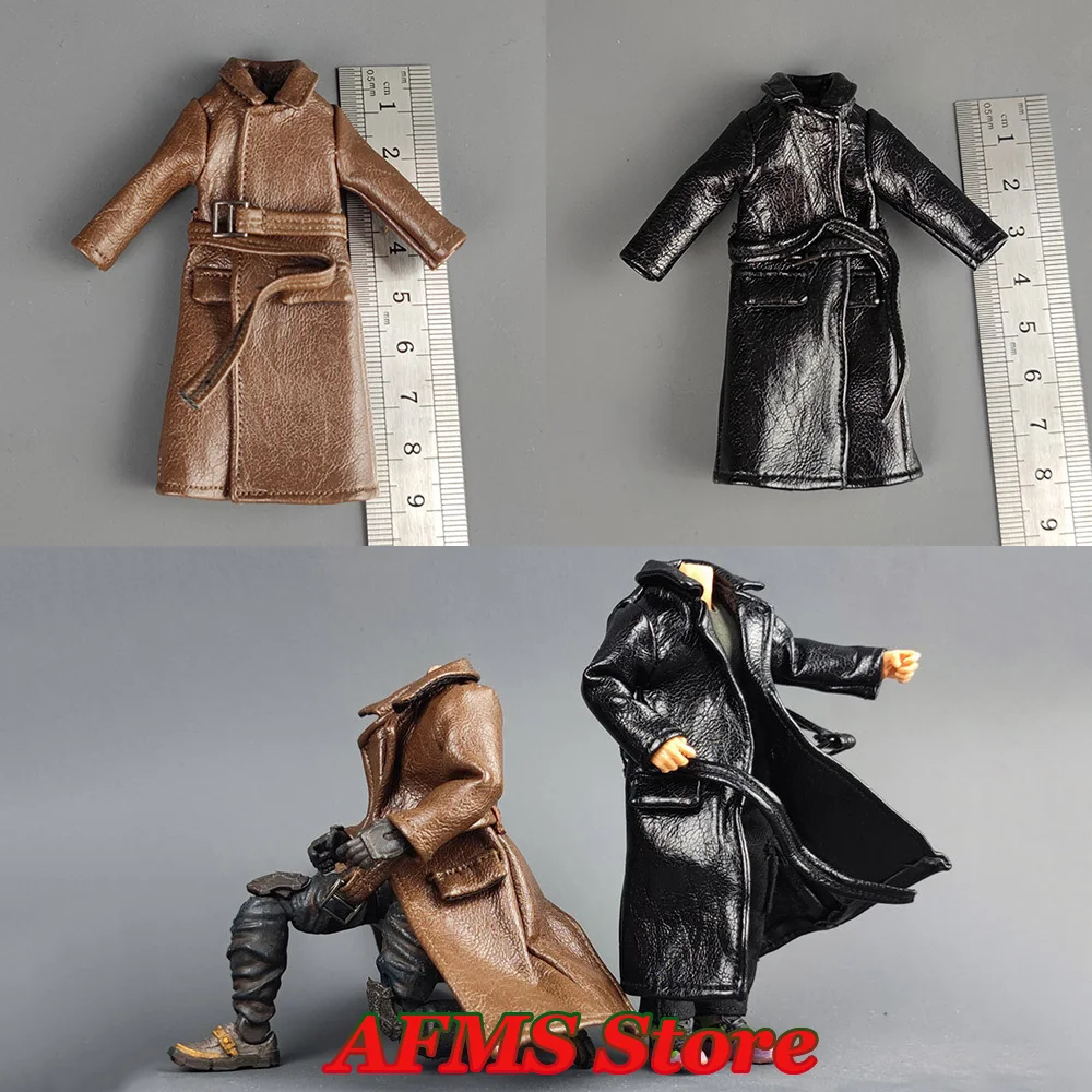 Brown/Black Color 1/18 Scale Male Soldier Fashion Classic Leather Long Windbreaker Jacket Coat Model for 3.75'' BF Action Figure