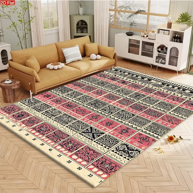 Traditional Tribal Pattern Print Carpet Flooring Retro Red Black Home Decor Area Rug for Interior Space