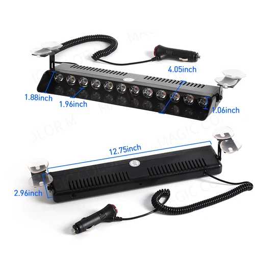 Imagen 2 del producto Luz estroboscópica de 12 LED para coche, señal de advertencia, baliza de policía, bombero, parabrisas de emergencia, remolque, indicadores de vehículo, resistente al agua