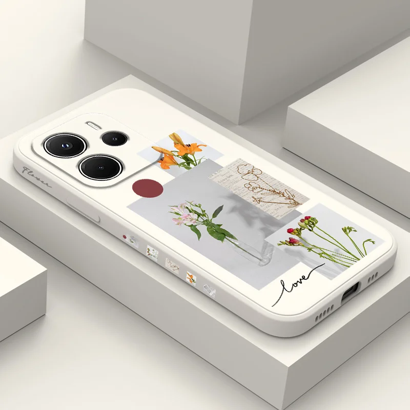

Quiet Flowers Phone Case For Xiaomi Redmi Note 14 13 12 12S 11 11S 10 10S 9 9S 15 14C Pro Plus 4G 5G Liquid Silicone Cover