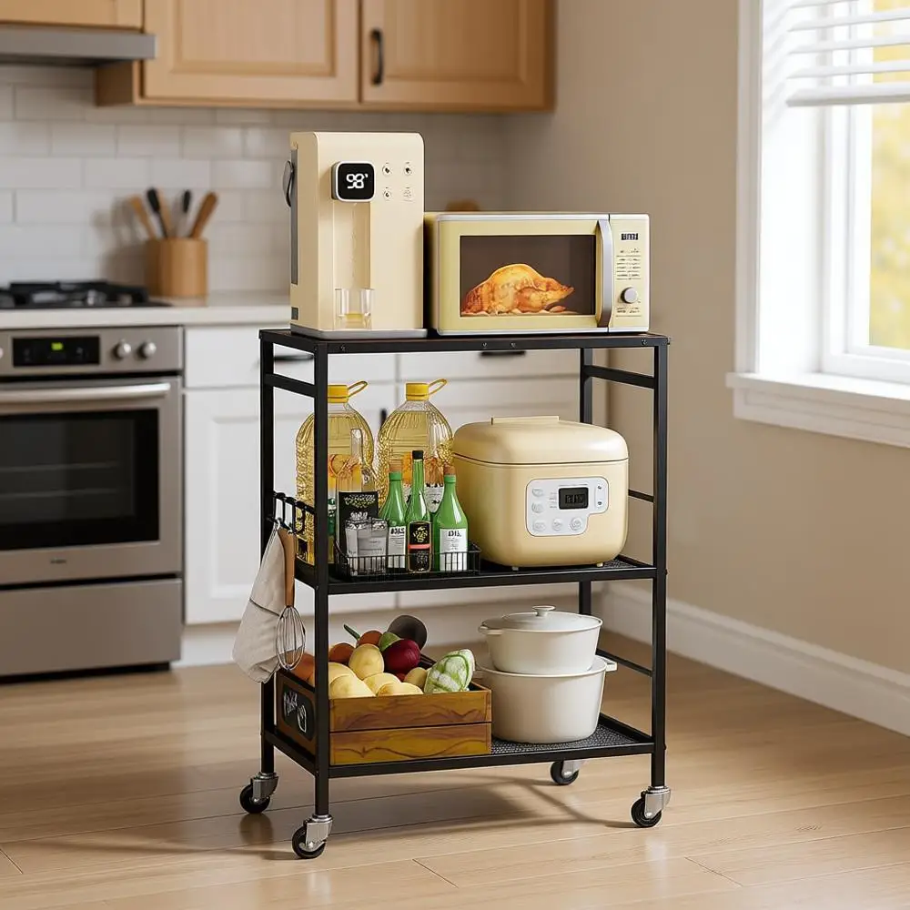 

Трехуровневая регулируемая тележка для кухни – органайзер для микроволновки и хранения с промышленными колесами для небольших помещений