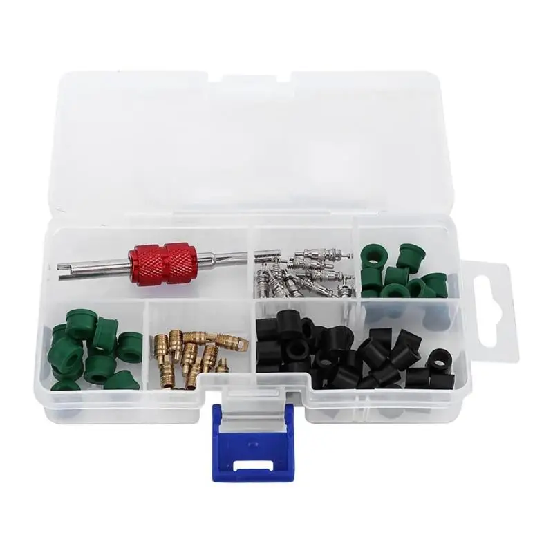 Automotive Home AC Valve Air Conditioning Repair Set 71pcs with 10pcs Valve Cores Tool for Emergency Maintenance Tasks