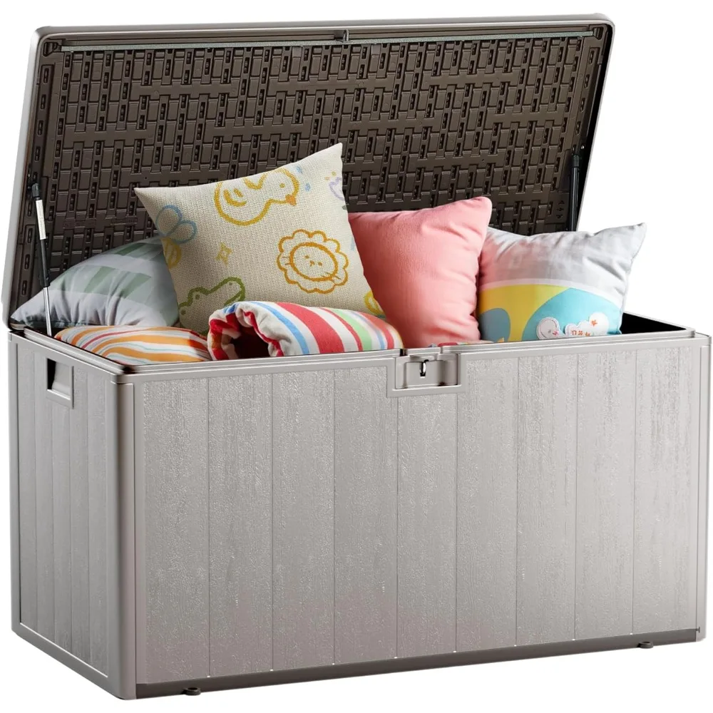 

120 gallon deck box, double-layer waterproof resin outdoor and indoor storage box, lockable UV resistant yard fur storage box