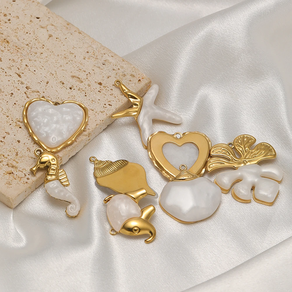 4 Stück Edelstahl-Anhänger mit weißen Steinen, Seestern- und Herzmotiven, Ozean-Serie, für die Herstellung von Schmuck, Halsketten, Ohrringen und Zubehör – Detail 5