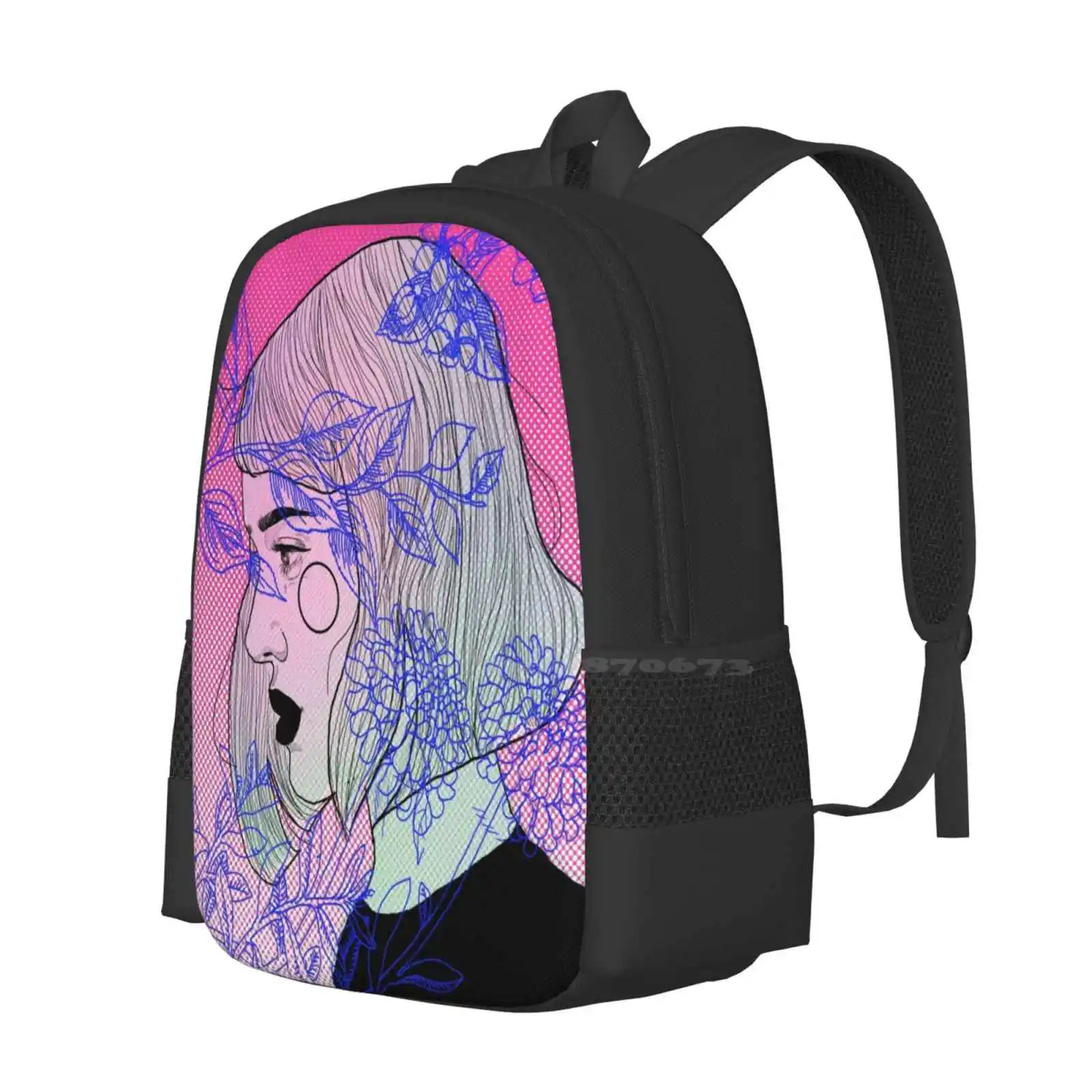 Impaciente-Mochila Neon Pop Art Rosa para Estudante, 3D Print, Surrealismo, Retrato de Menina, Tumblr Cool, Amor Hipster