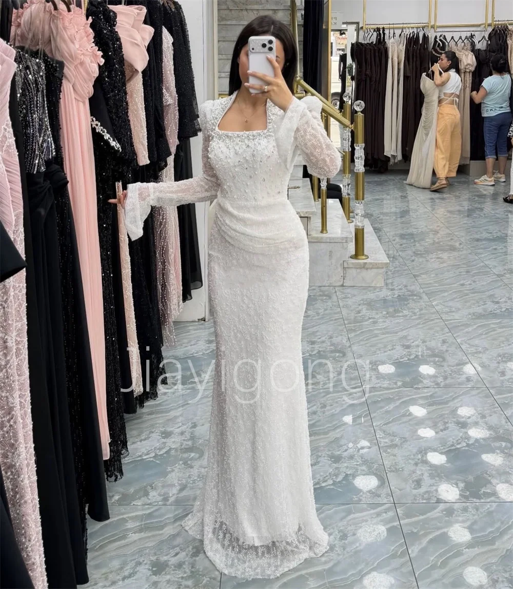 Customized Pastrol Lace Pleat Pattern Mermaid Square Neck Long Bespoke Occasion Celebrity Dresses Sizes Available