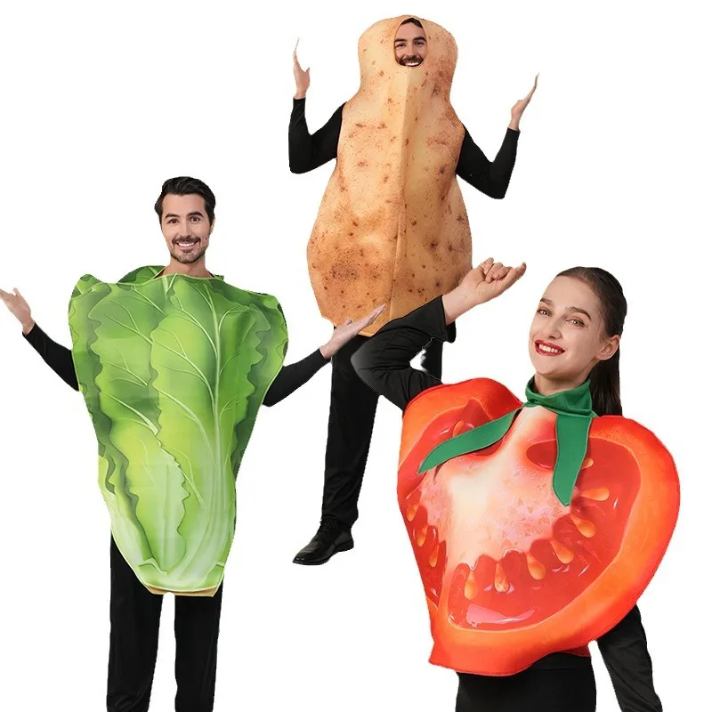

Halloween Carnival Party Clothes Adult Stage Suit Food Role Vegetable Tomato Potato Food Costume Funny Cosplay Disguise Wear