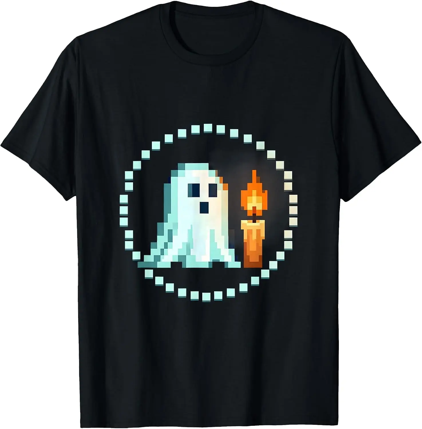 Men's Ghost Reading Book By Candlelight Illustration T-Shirt Men's Graphic Print T‑Shirt, Casual Short Sleeve Crew Neck Tees, Summer Daily Wear Soft Cotton Tops for Male.