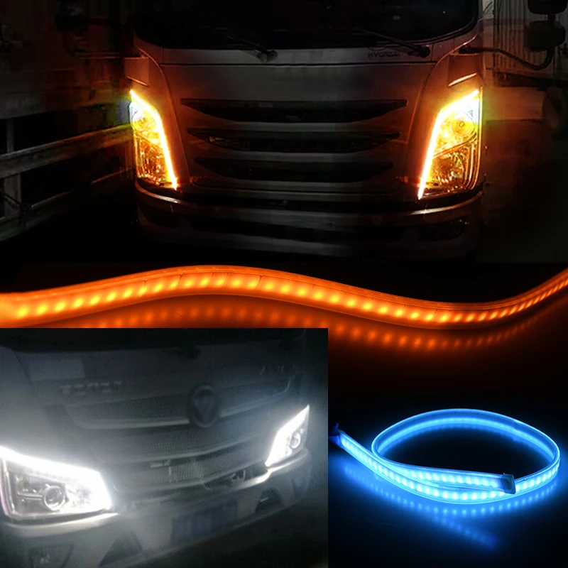 2pcs 24V Truck LED DRL Daytime Running Light 60/70CM For Car Yellow Signal Turn Signal Suitable Truck Pickup 24V Truck Car Light