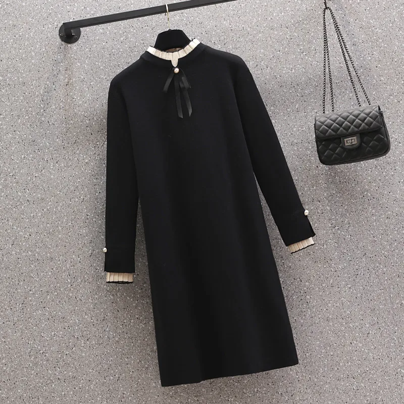 Large Size Bow Sweater Dress Vestido 2022 New Women Autumn Winter Long Sleeve Solid Color Warm Elegant Kintting Dresses Robe