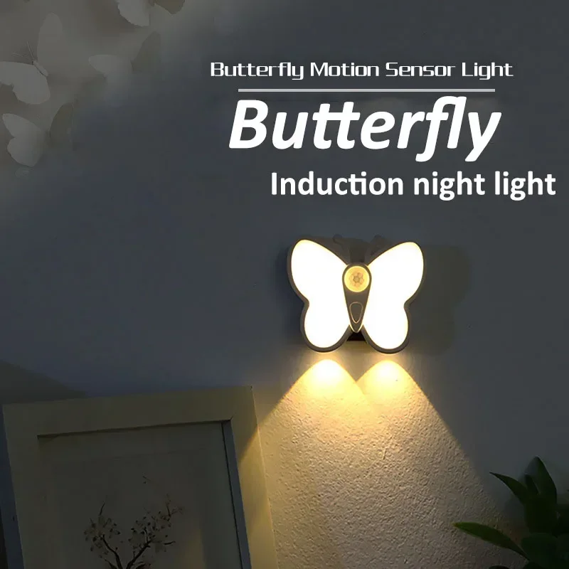 

LED Butterfly Night Light Wireless Intelligent Human Body Sensing Night Lamp USB Rechargeable Magnetic Aisle Stair Lights