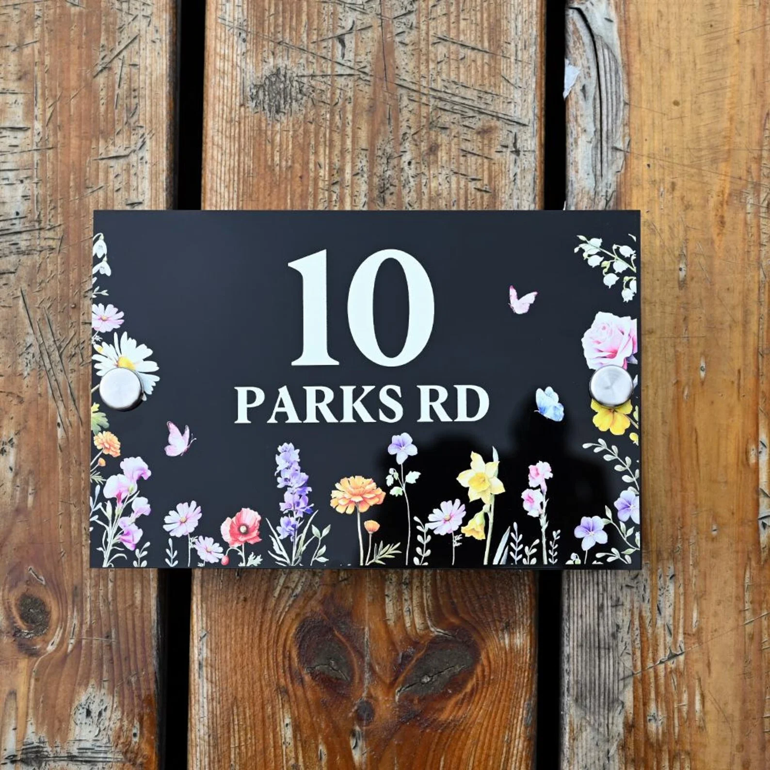 Placa de dirección de flores silvestres personalizada, gris carbón, letrero de jardín acrílico, número de casa moderno, nuevo regalo de decoración del hogar