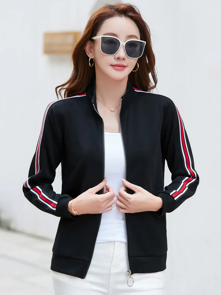 New Women Stand Collar Zipper Fly Jacket Spring Autumn Fashion Casual Ribbon Long Sleeve Simplicity Basics Loose Short Coat