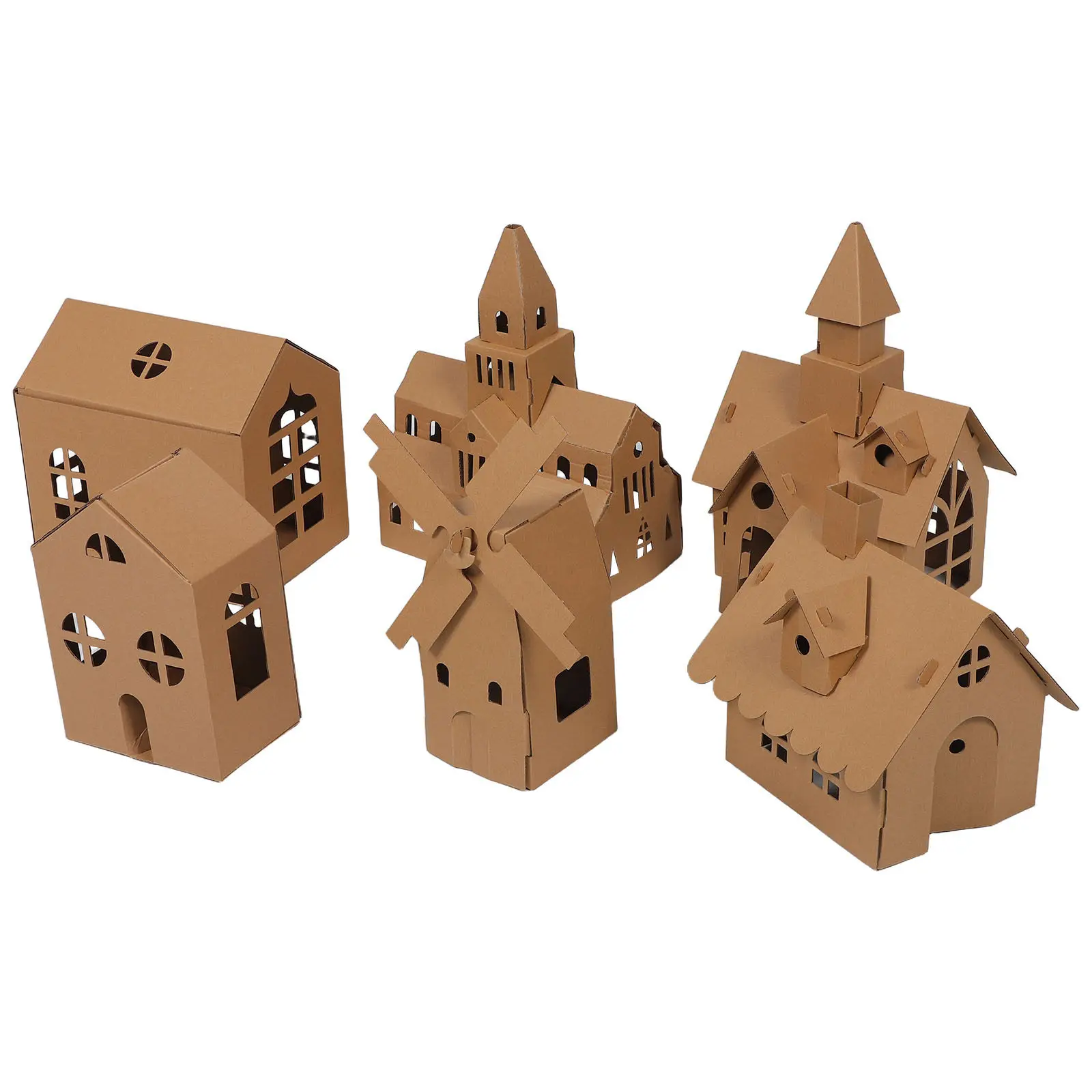 6-teiliges Kinder-Mini-Haus-Bausatz aus Pappe zum Ausmalen, Spielhaus für drinnen und draußen, Weihnachtsfeier, Bastelset aus Pappe