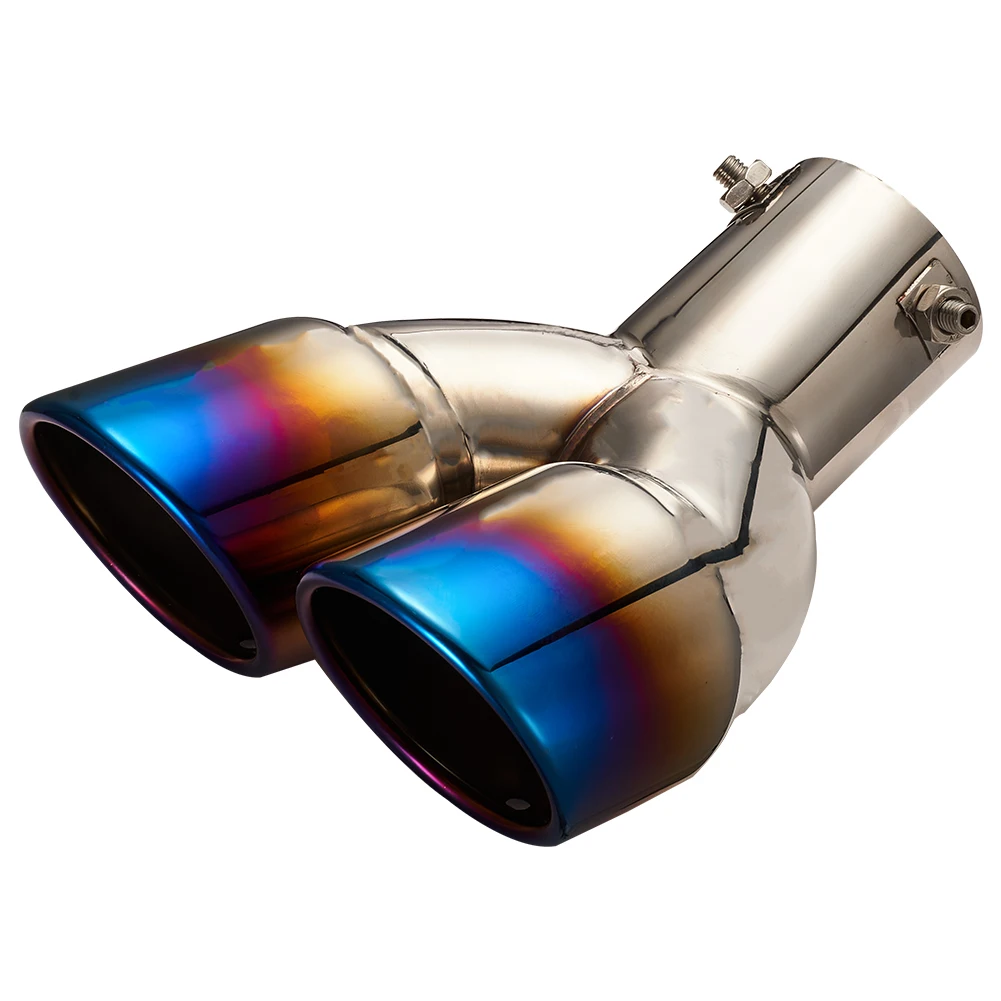 

Roasted Blue Car Exhaust Curved Pipe End Tips Fit 60mm Outlet Stainless Steel Dual Barrel Tail Pipes Oblique Outlet Muffler Head