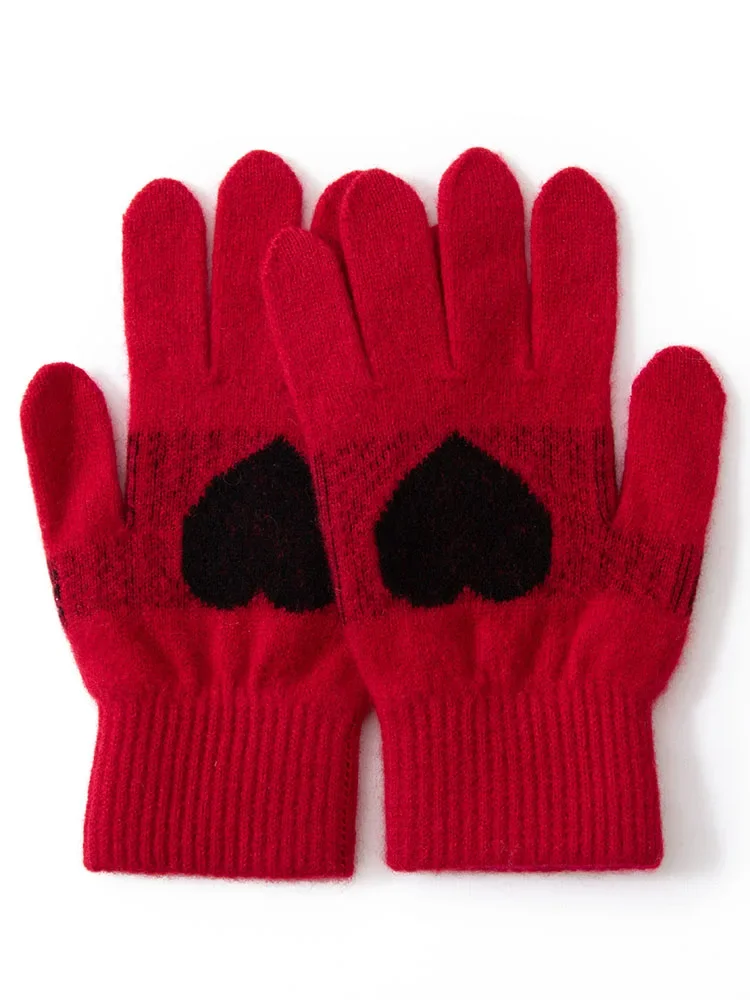 Women Heart Jacquard Gloves 100% Baby Cashmere Thin Knitted Winter Thermal Christmas Gloves Pure Guarantee