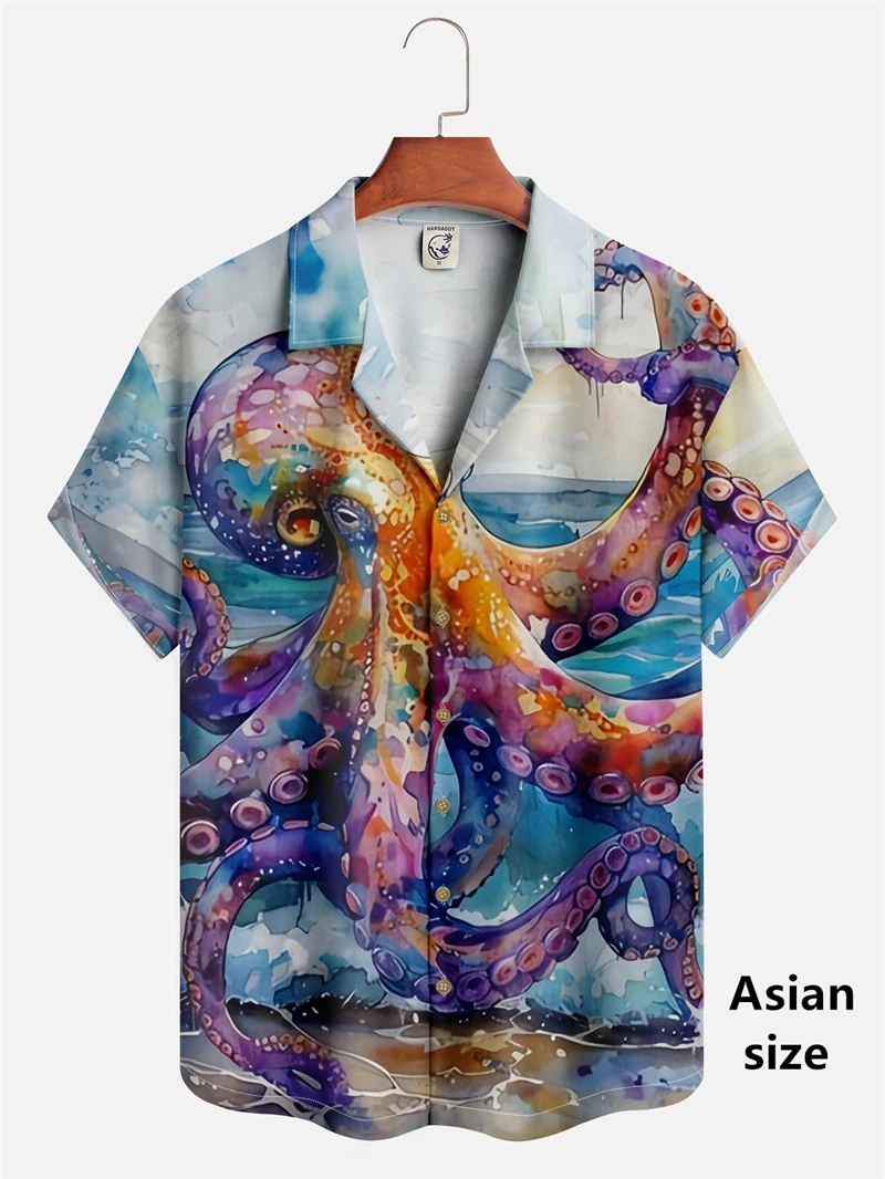 Novelty 3D Print Marine Animal Tentacle Pattern Shirts New Hawaiian Men's Shirts Creative Short Sleeve Tops Men Casual Blouse