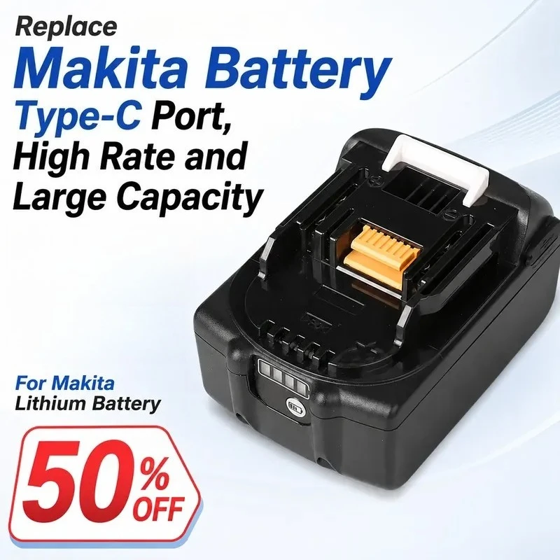 

18V 5000mAh for Makita 18V Lithium Battery with Type-C Port High Discharge Rate High Capacity Replacement for Power Tools