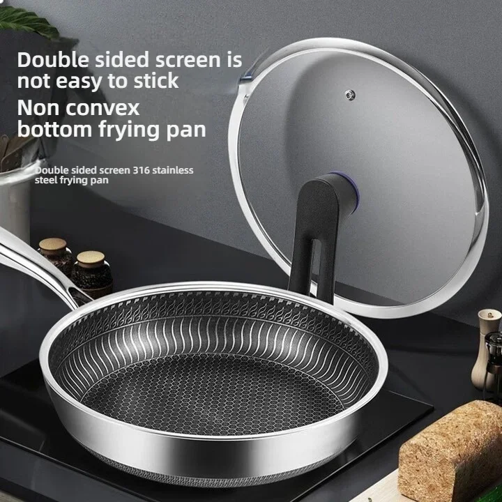 

316 Stainless Steel Wok Frying Pan Non-stick Steak Skillet Home Induction Gas Stove Universal Saucepan Cooking Kitchen Cookware