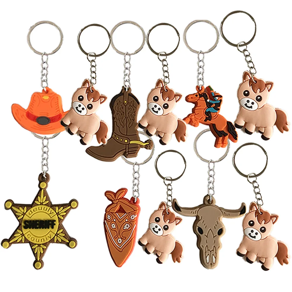 12Pcs Farm Animal Party Little Pony Keychains Gift Bags Cowboy Return Kids Birthday Horse Baby Shower Goodie Bag Fillers