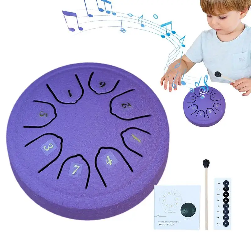 Tongue Drum Buddha Mini Drum 4.5 Inch Music Book & Drumsticks C Key Pleasant Sound Steel Tongue Drum 8 Notes Handpan Instrument