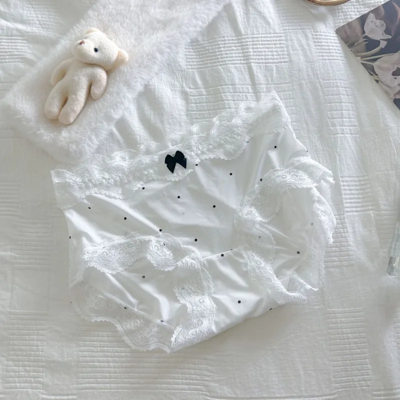 SP & CITY ฤดูร้อน Vintage Dots ลูกไม้หวานกางเกงผู้หญิงกลางเอวผ้าฝ้ายผ้าไหมน้ําแข็ง Breathable ชุดชั้นในกางเกงไม่มีรอยต่อ