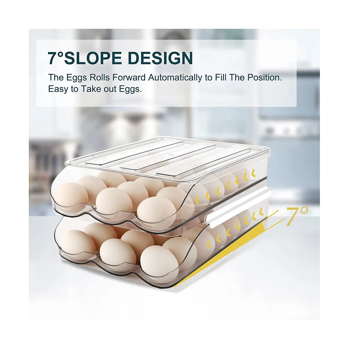 1 Layer Automatically Rolling Egg Storage Container ,Capacity Egg Organizer for Fridge with Lid