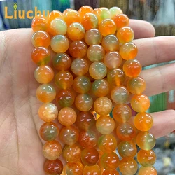 Smooth Natural Stone Orange green Chalcedony Beads for Jewelry Making Diy Accessories Bracelets Crafts 15