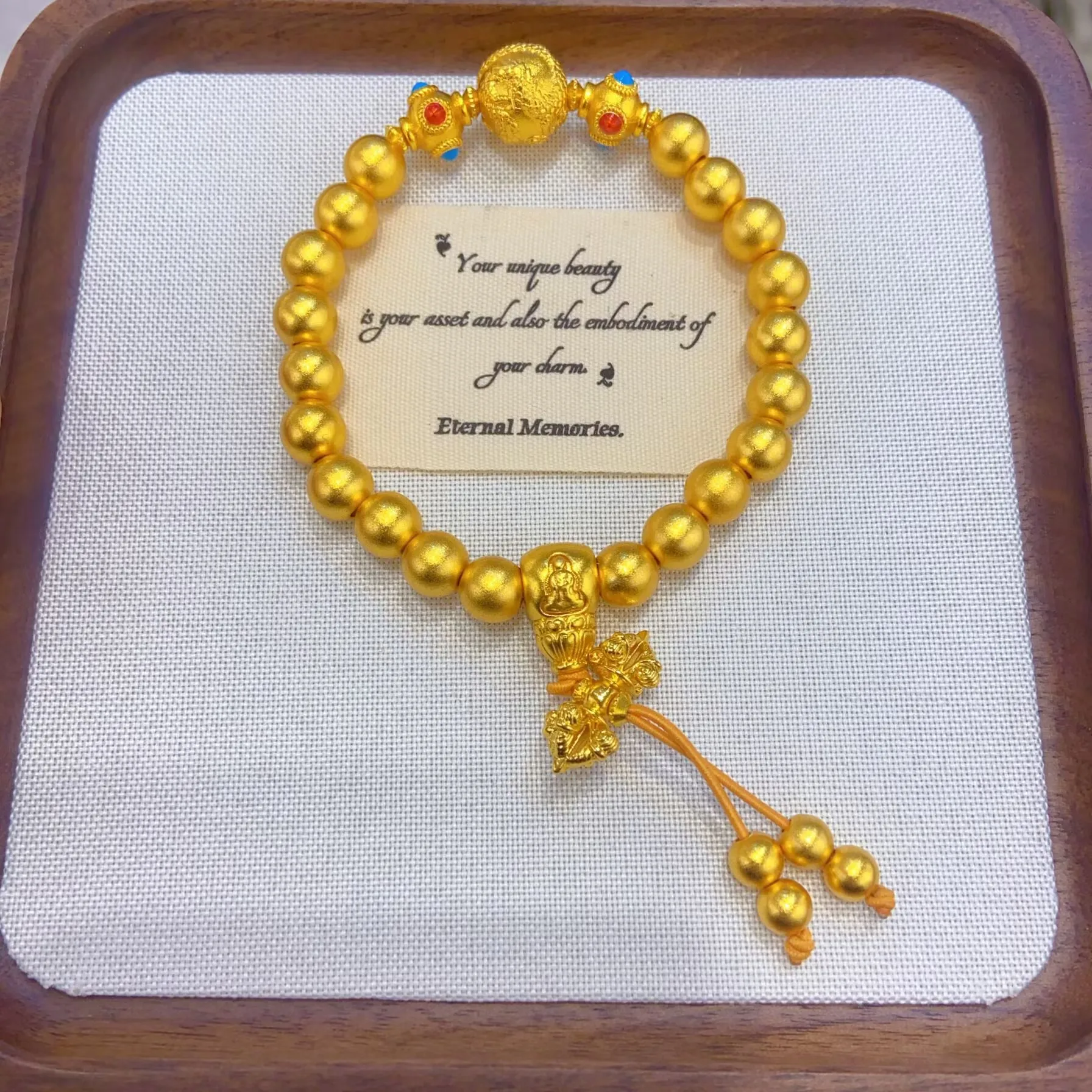 

Luxury 24K 9999 Pure Gold real gold Diamond Pestle Dragon Ball Tee Buddha Ball Bracelet Advanced Bracelet