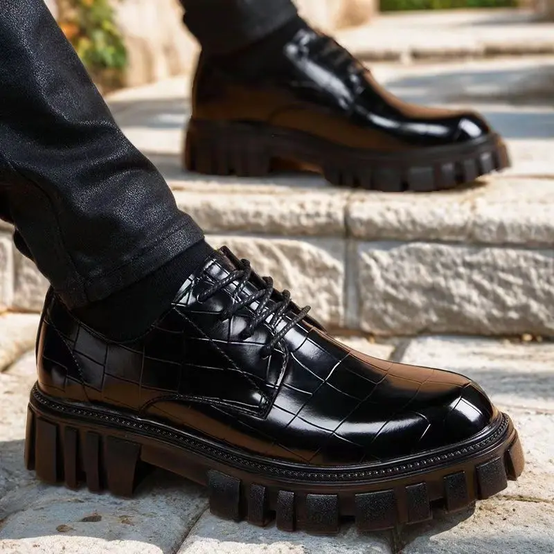 

Men's Leather Shoes Fad Business Big Head Leather Shoe British Platform Soft Bottom Shoes Men Wedding Party Quality Dress Shoes