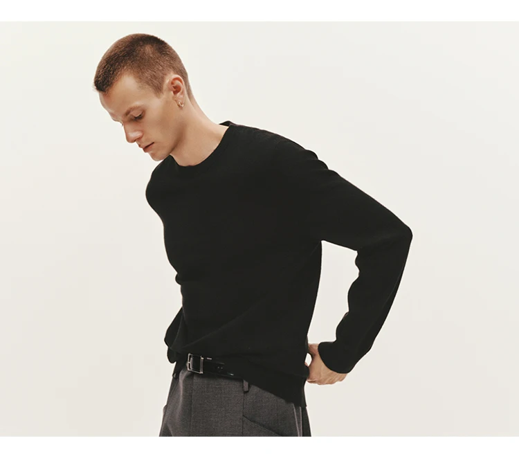 Semir Strickpullover für Herren, Winter-Kaschmirmischung, wärmeisolierend, antibakteriell, 2025, neue Basic-Rundhalsausschnitt, schwarze Basisschicht – Detail 9