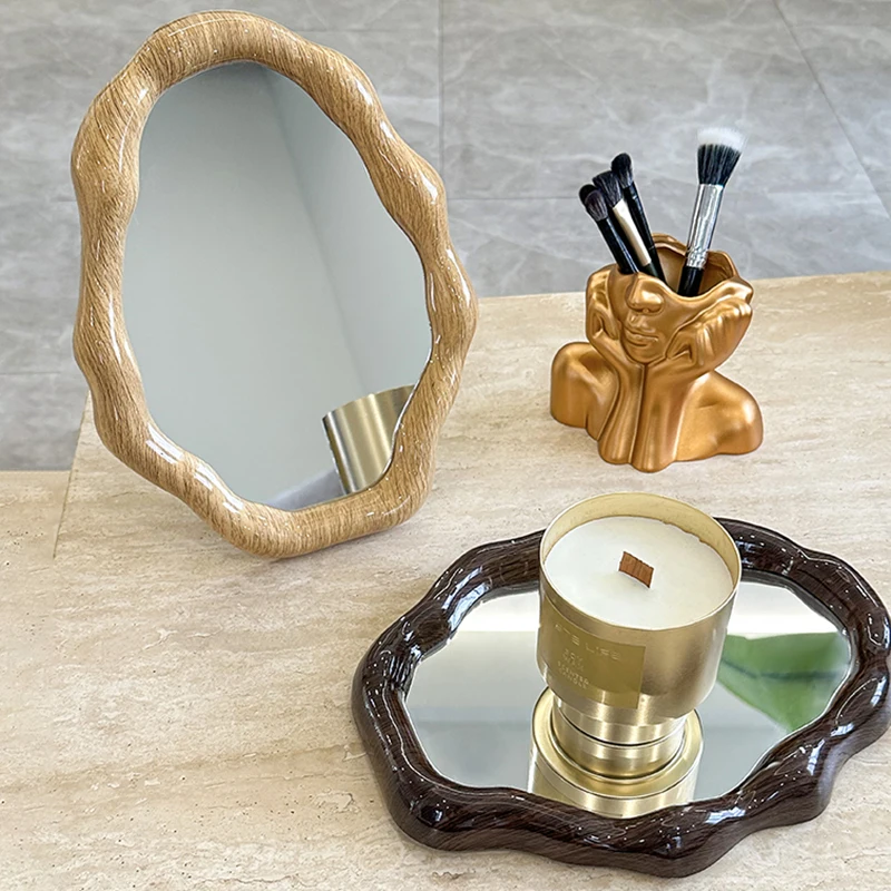 Miroir sur pied irrégulier créatif, miroir de maquillage de bureau, miroir de maquillage ornemental, décoration de salle, cosmétiques, décoration de la maison