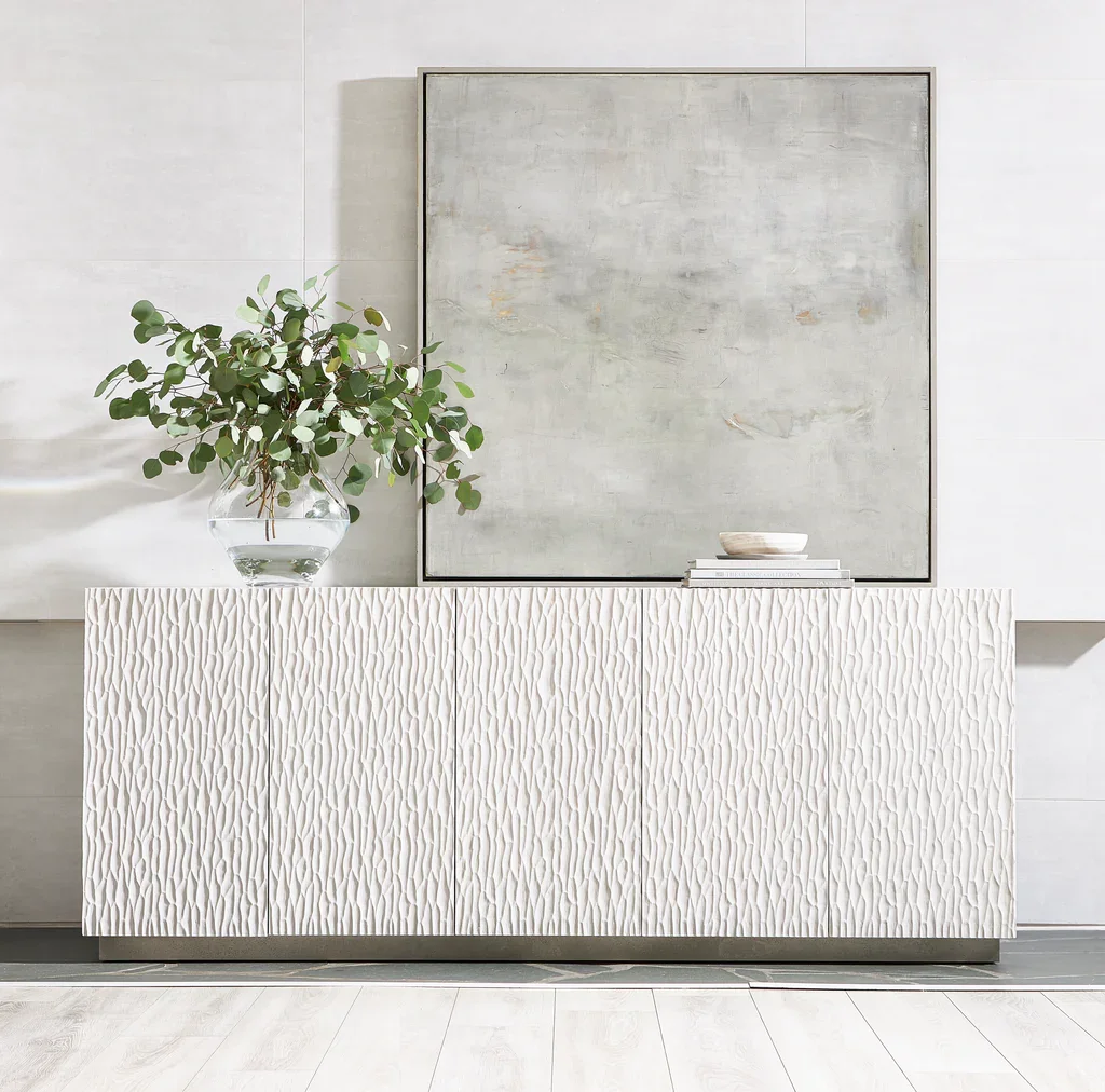 モダンな白い波状テクスチャのテレビスタンドクレデンザ、高級木 - Office Furniture Credenza のレビューと価格