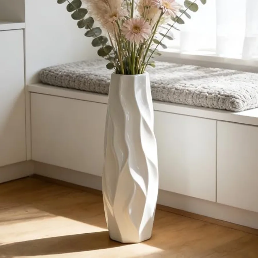 

Floor Vase, Tall Ceramic White Large Decorative Vases for Modern Home Decor, Livg Room, Mimalist Style Flower Vase for Pampas G