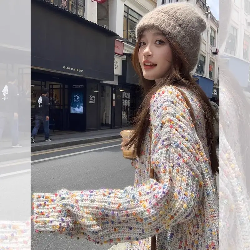 

Мягкий липкий свитер Rainbow Sugar, женский новый свободный свитер с круглым вырезом в ленивом стиле, нежный вязаный топ