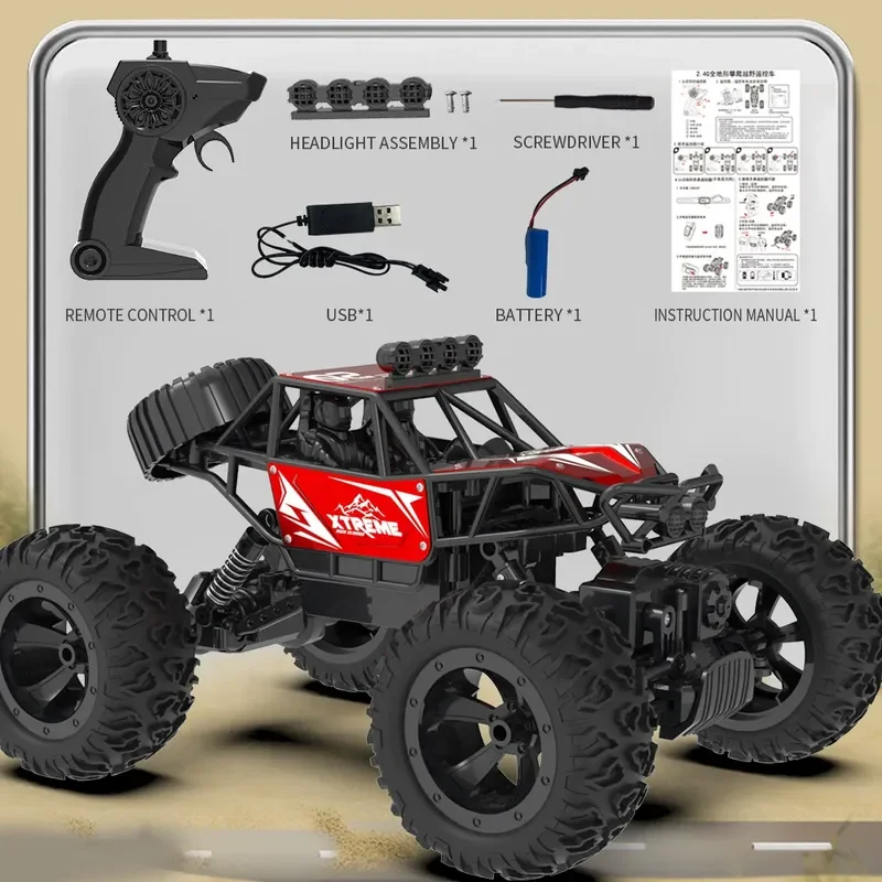 

2.4G 4WD Alloy Off-Road Climbing RC Car 45° Climbing Independent Suspension LED Headlights Electric All-Terrain Toy Car